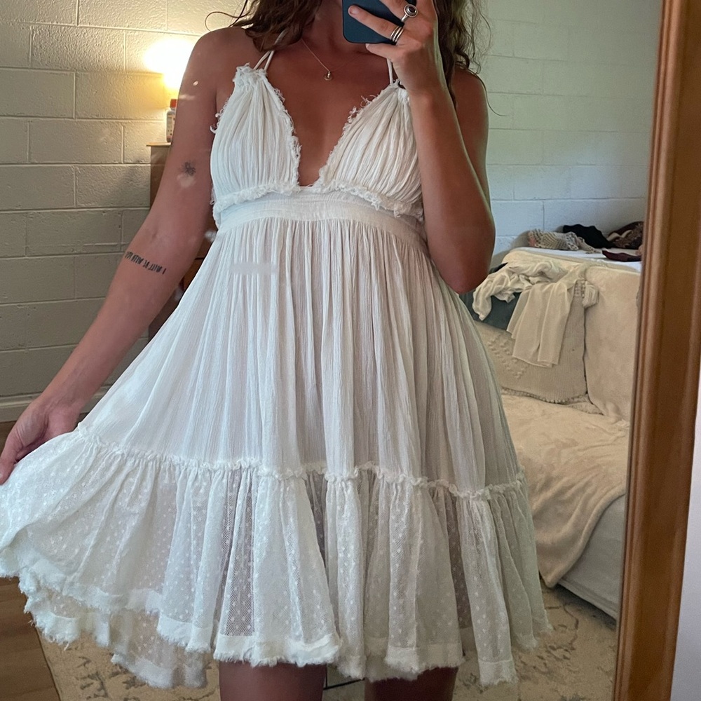 Free people 100 degree white mini halter dress